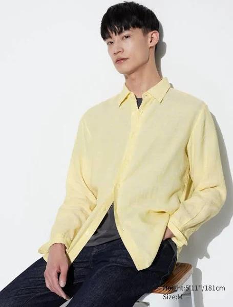 Uniqlo 100% European Premium Linen Long Sleeve Shirt - Yellow Size XXL