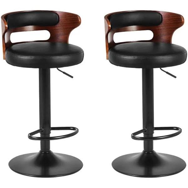 Artiss Set of 2 Bar Stools Kitchen Wooden Gas Lift Leather