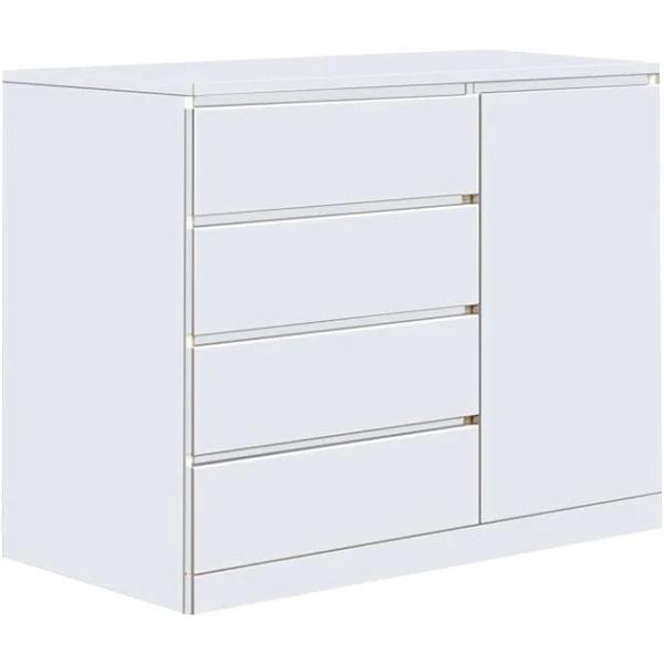 Foret Dresser Tallboy Lowboy Cabinet Bedroom Storage Chest 4 Drawers Wood White 1 Door