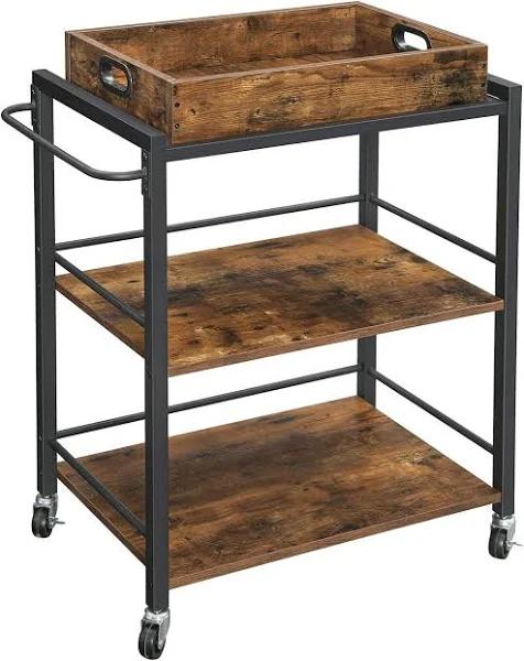 VASAGLE Bar Trolley with Removable Tray - Rustic Brown