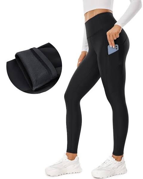 CRZ Yoga Thermal Fleece Lined Leggings Women High Waisted Winter Yoga Pants with Pockets-25/28 Inches