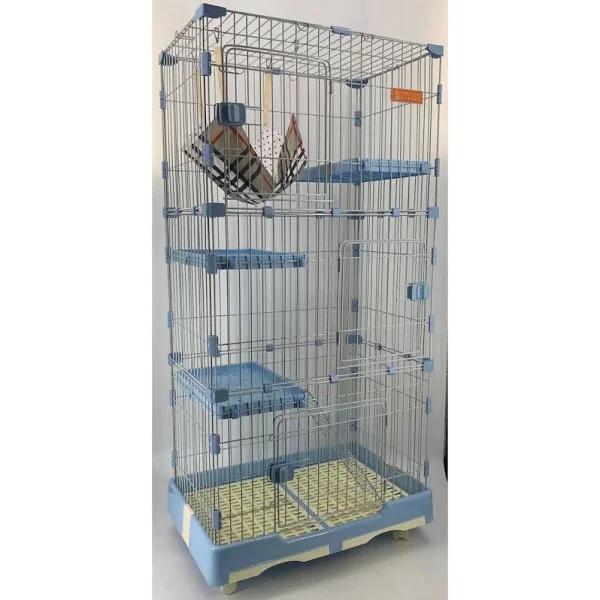 YES4PETS 146 cm Blue Pet 4 Level Cat Cage House with Litter Tray & Wheel