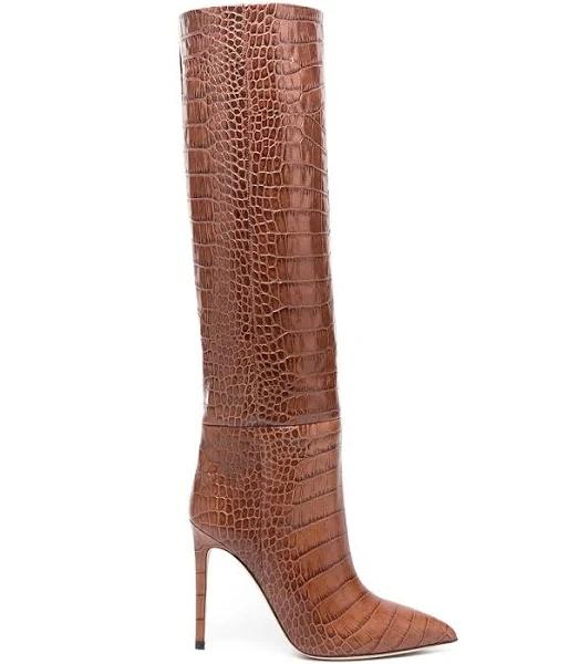 Paris Texas Crocodile-Embossed Leather Boots - Brown