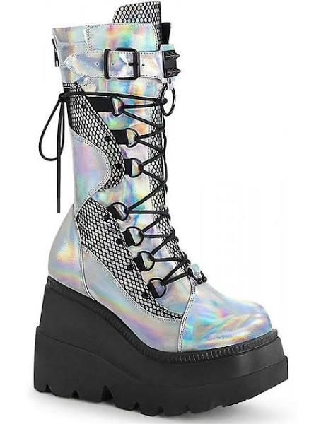 SHAKER-70 - Silver Holo. Vegan Leather-Blk Fishnet 10