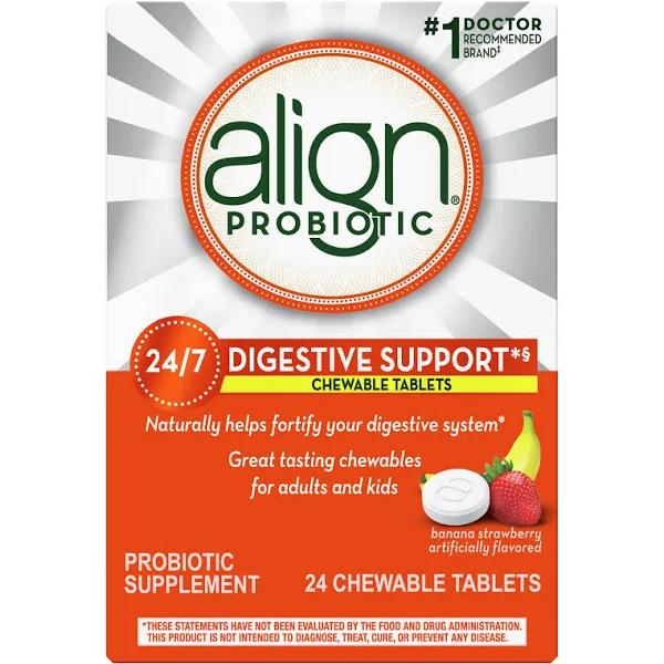 Align Probiotic, Chewable Tablets, Banana Strawberry Smoothie, 24 ea