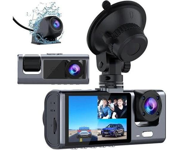 3 Channel Dash Cam Front and Rear Inside 1080p Three Way Triple Car Camera With IR Night Vision Loop Recording