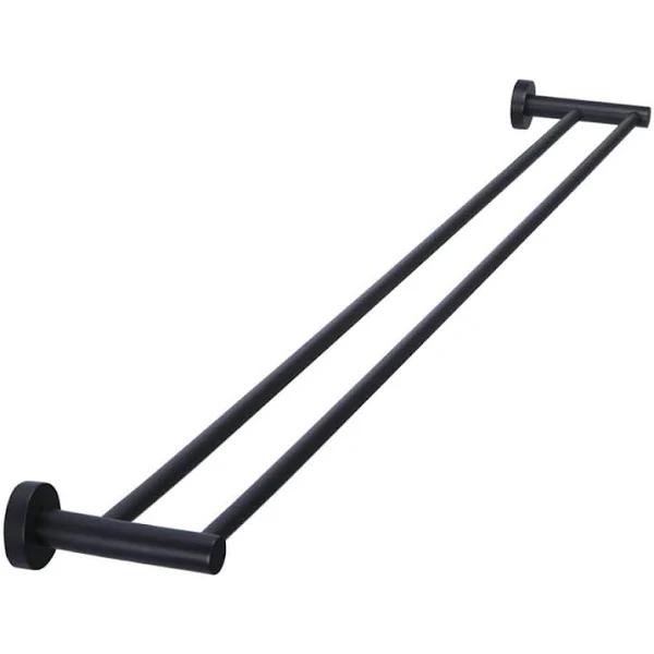 Meir Round Brass Double Towel Rail - Matte Black - 900mm