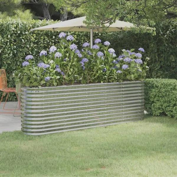 Garden Planter Powder-coated Steel 224x40x68 cm Silver