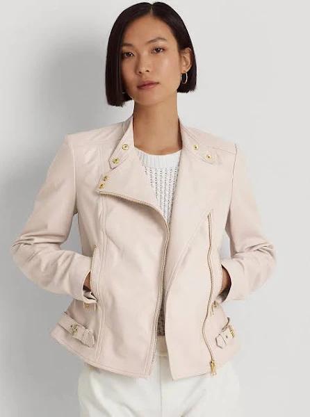 Lauren Ralph Lauren Lambskin Moto Jacket in Pink US 0 / AU 4