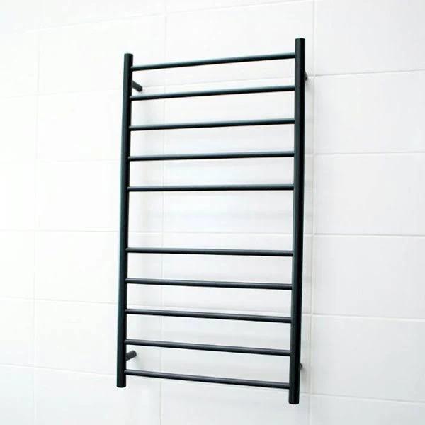 Radiant Round 10 Bar Heated Towel Ladder 600 x 1100 Matte Black - Left Wiring