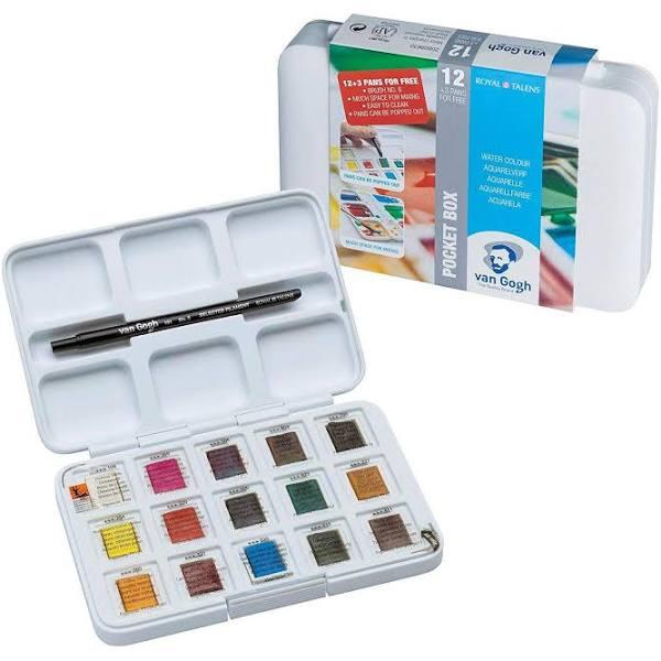 Van Gogh Pocketbox Watercolour Set - 1/2 Pan 12pc + 3 Free Colours