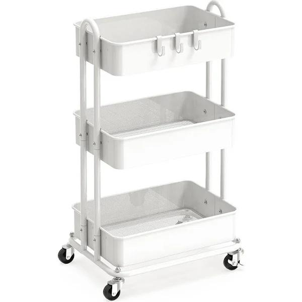 SimpleHouseware Heavy Duty 3-Tier Metal Utility Rolling Cart, White