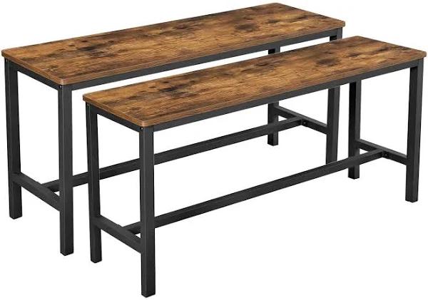 VASAGLE Set of 2 Industrial Style Rustic Brown Table Benches with Durable Metal Frame