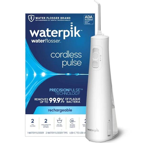 Waterpik Cordless Pulse Rechargeable Portable Water Flosser for Teeth, Gums, Braces Care and Travel with 2 Flossing Tips, Waterproof, Ada Accepted, WF