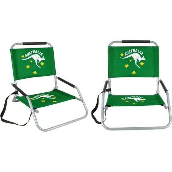 Good Vibes Aussie Foldable Picnic Beach Chair - Green/Gold 60.5cm