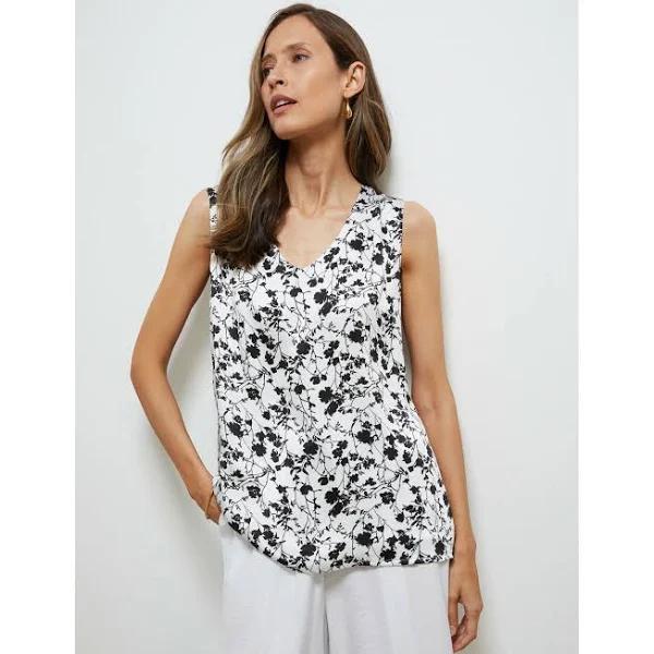 Noni B Mono Floral V-Neck Woven Top - White - Womens - Size 8 - Ezibuy