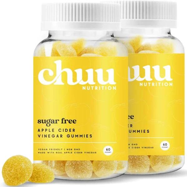 Chuu Nutrition Sugar Free Apple Cider Vinegar Gummies with The Mother | Vegan, Gluten-Free | Detox, Digestion and Health Support | 2 Pack