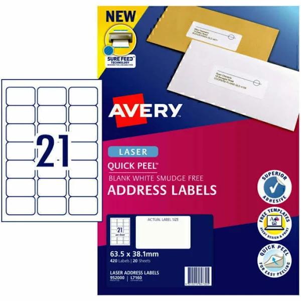 Avery Laser Label L7160 21Up 20 Pack