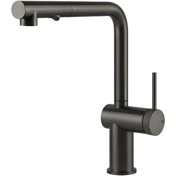 Gessi 60478BMB Inedito Pull Out Dual Function Spray Kitchen Mixer Tap Black Metal Brushed