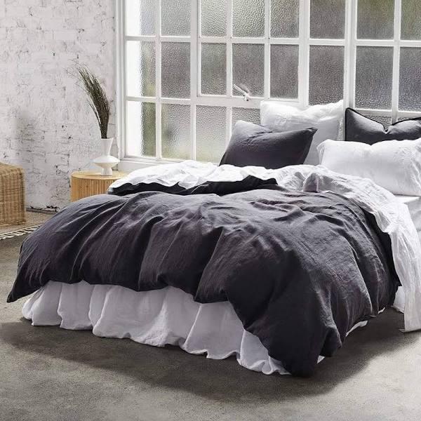 MyHouse Pure European Linen Quilt Cover Set Charcoal / Super King