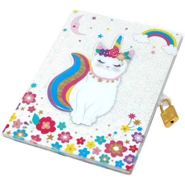 Pink Poppy Caticorn Rainbow 3D Lockable Diary