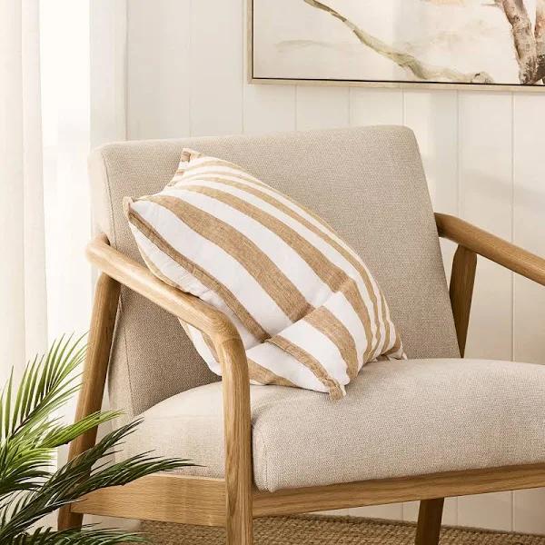 Belgian Tobacco & White Stripe Vintage Washed Linen Cushion - Cushion