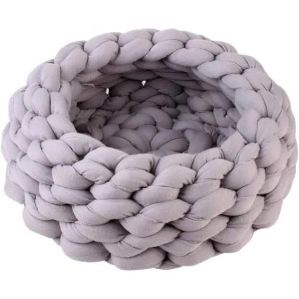 HOD Small Chunky Knit Pet Bed For Dogs or Cats - Grey