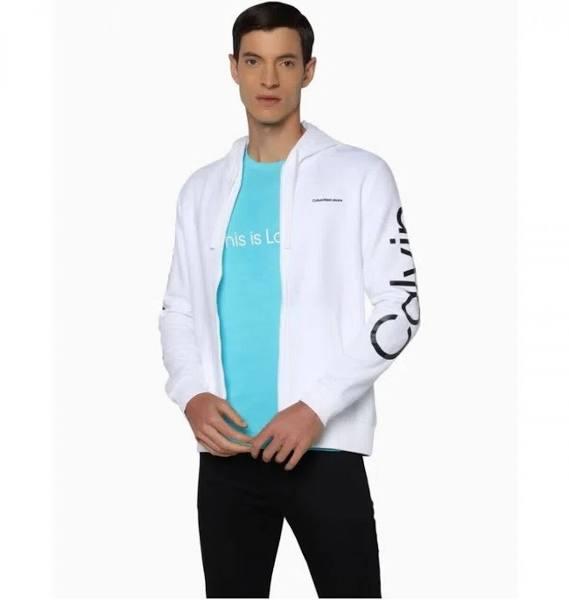 Calvin Klein Jeans Men's Travelling Logo Full-Zip Hoodie - Brilliant White Size X-Large - AfterPay & zipPay Available