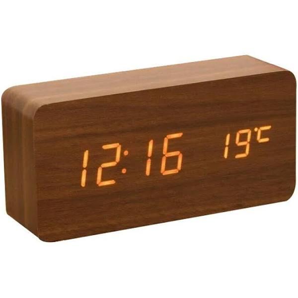 LED Digital Sound Activated Wooden Alarm Clock With Temperature