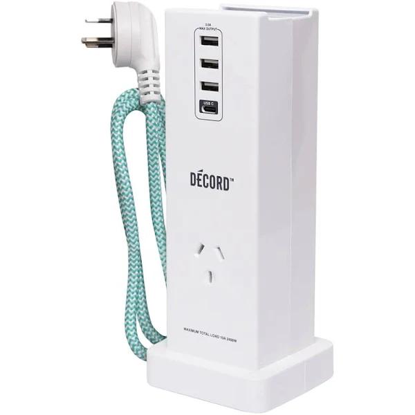 Crest Decord Office Headphone Stand USB-C/USB Power Board Tower Station White