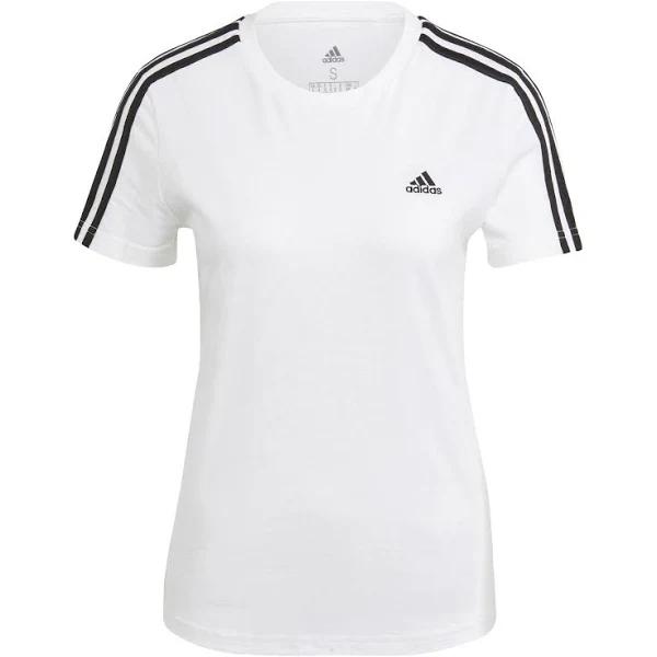 adidas-Essentials Slim 3-Stripes Tee-Women-White / Black-l