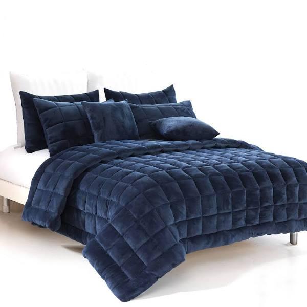 Alastairs Augusta Faux Mink Quilt / Comforter Set Navy - King