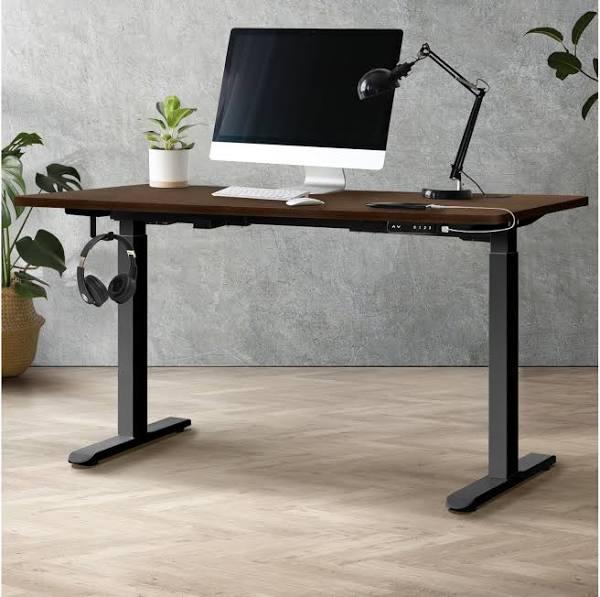 Oikiture 150cm Electric Standing Desk Dual Motor Height Adjustable Motorised Sit Stand Desk Rise Walnut