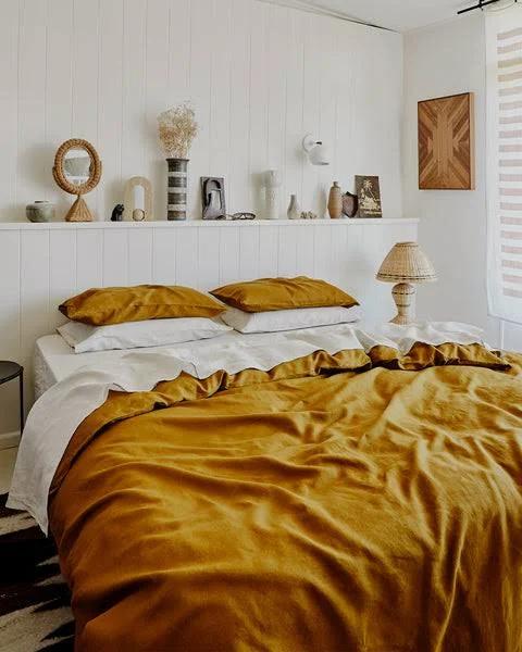 Turmeric & Oatmeal Bedding Bundle - Queen Special (with King Duvet Cover & King Flat Sheet) - Bed Threads