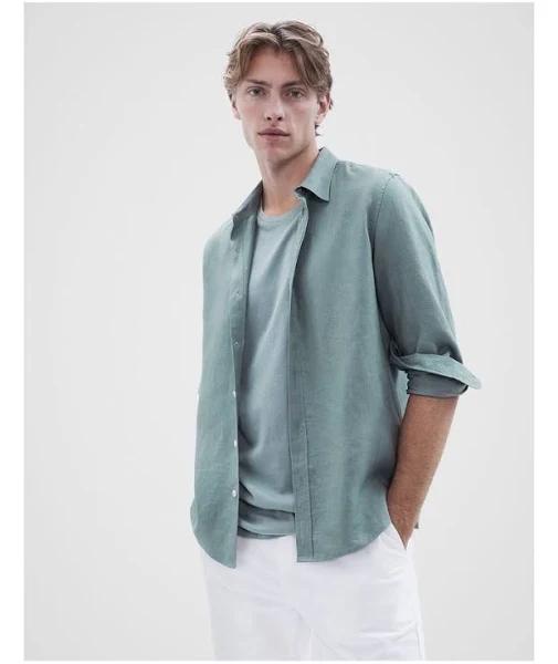 Unison Linen Regular Fit Shirt in Light Green Green XS