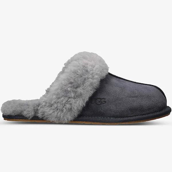 Ugg Womens Blk/Blue Scuffette II Brand-debossed Suede Slippers 8