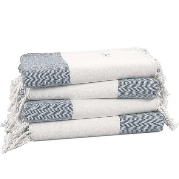 Set of 4 100% Cotton Herringbone Turkish Beach Towels - Grey