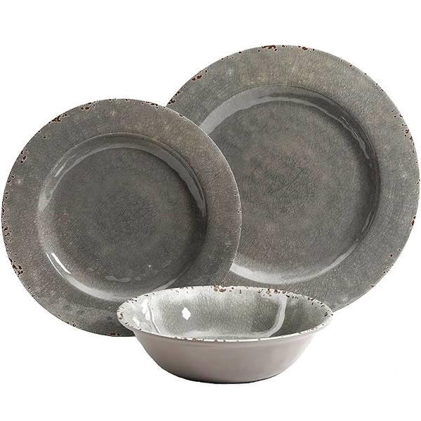 Gibson Studio 12 Piece Mauna Melamine Dinnerware Set, Grey Rustic