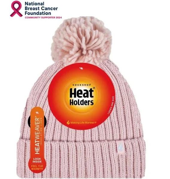 Heat Holders Arden Ribbed Hat Turnover Thermal Beanie & Pom Pom -Womens