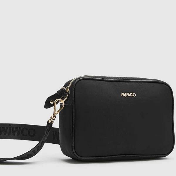 Mimco Flight Camera Crossbody Bag in Black Light Gold Black