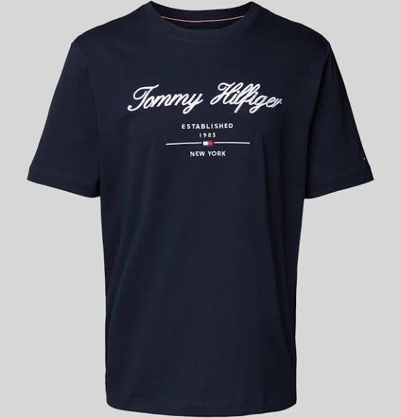 Tommy Hilfiger Script Logo Tee in Blue L