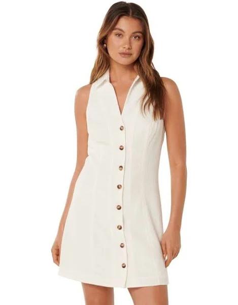 Forever New Aletta Textured Button Front Mini Dress in White Cream 12