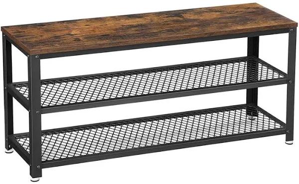 VASAGLE Shoe Bench Rack With 2 Shelves Rustic Brown and Black