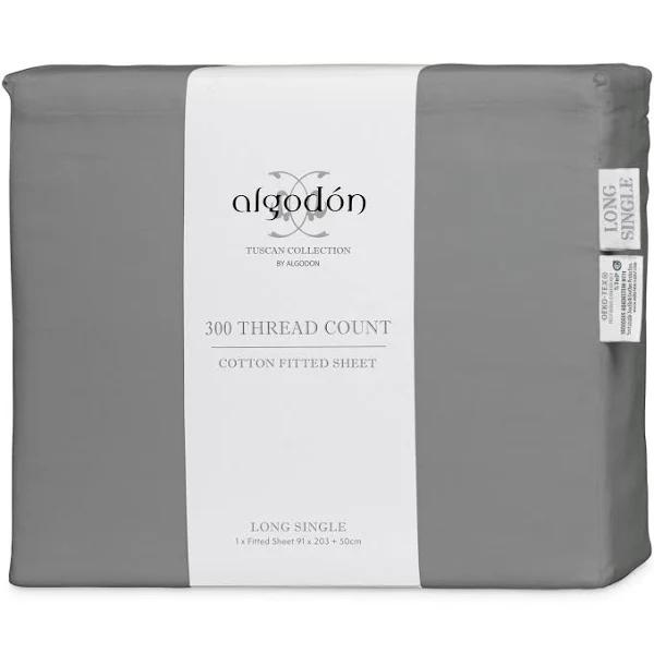 Algodon 300TC Cotton Fitted Sheet - Long Single (Charcoal)