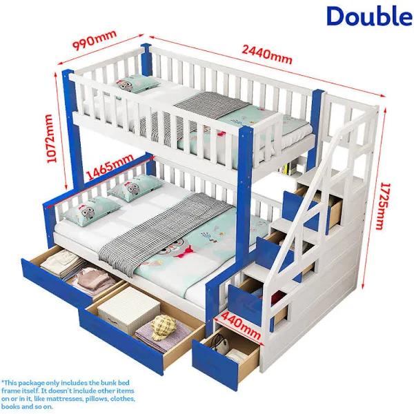 Mason Taylor Bunk Bed Frame Drawers Bunk Beds - White&Blue - Double