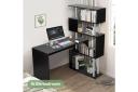 L-shaped Rotating Home Office Desk Corner PC Computer Table w/ Hutch 4 Tier Bookshelf Storage Black