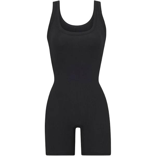 SKIMS Womens Soot Slim-Fit Ribbed Stretch-cotton Playsuit XXL