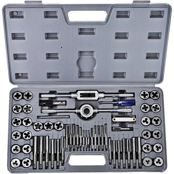 VEVOR 60-piece Tap & Die Set Metric + Imperial Screw Thread Drill Kit With Pitch Gauge