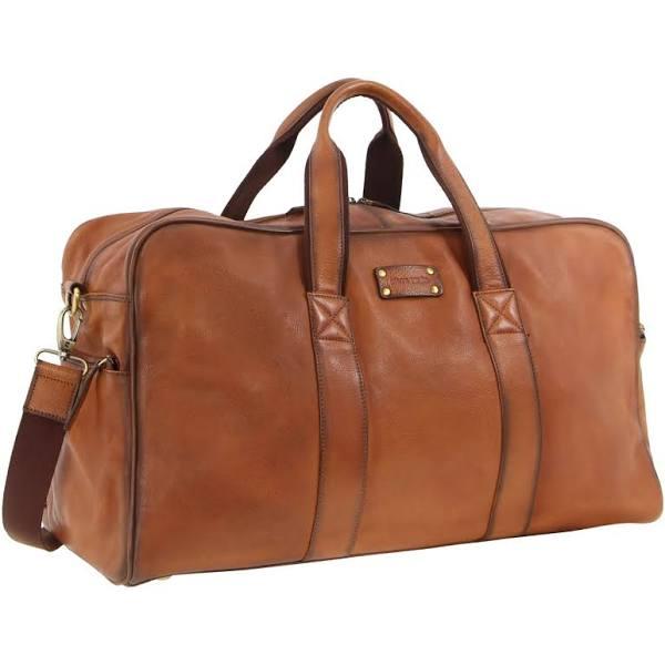 Pierre Cardin Rustic Leather Travel Bag Overnight Business - Cognac