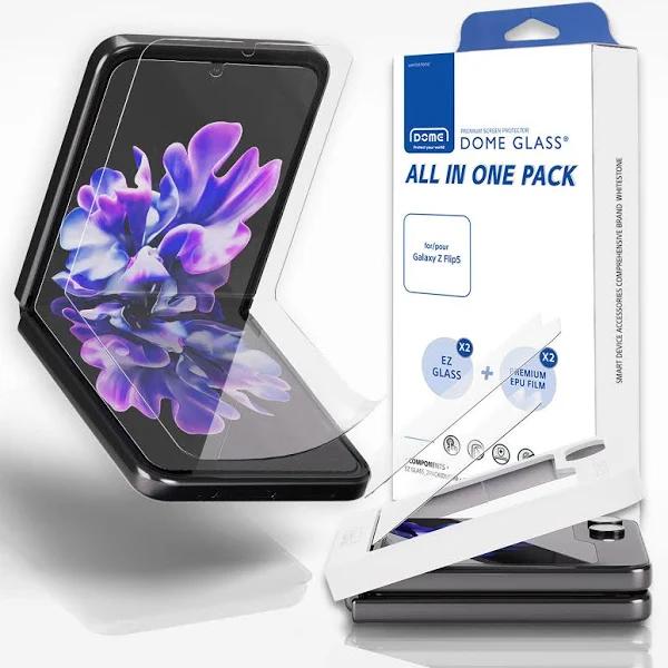 Whitestone Dome 2 Pack Inner Film Screen Protectors & Front EZ Tempered Glass Screen Protector - For Samsung Galaxy Z Flip5